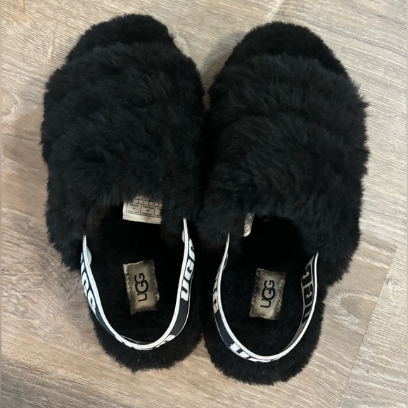 New without tags Ugg black fluff yeah shearling sling back slipper - Picture 7 of 13